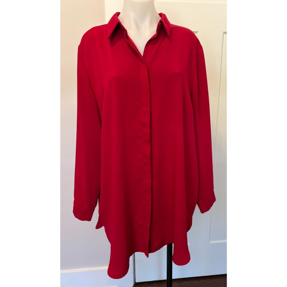 CHICOS  Womens Button Tunic TOP Long Sleeve RED Size 3 (16/18)